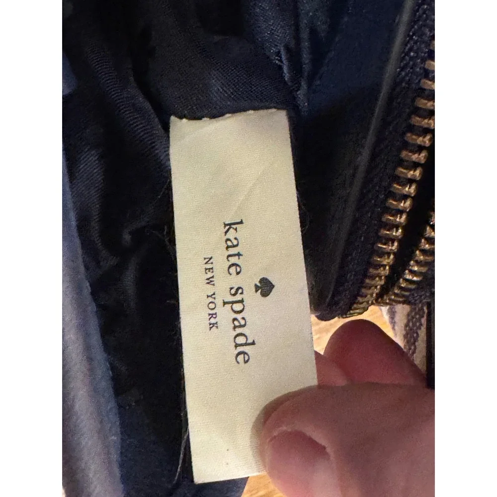 Kate Spade New York Navy White Striped Canvas Satchel Handbag Leather Trim
